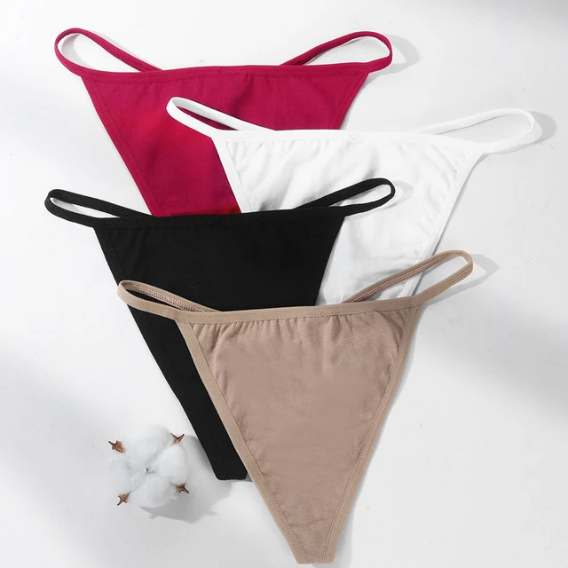 Women Soft Solid Color T-back Panties Thongs