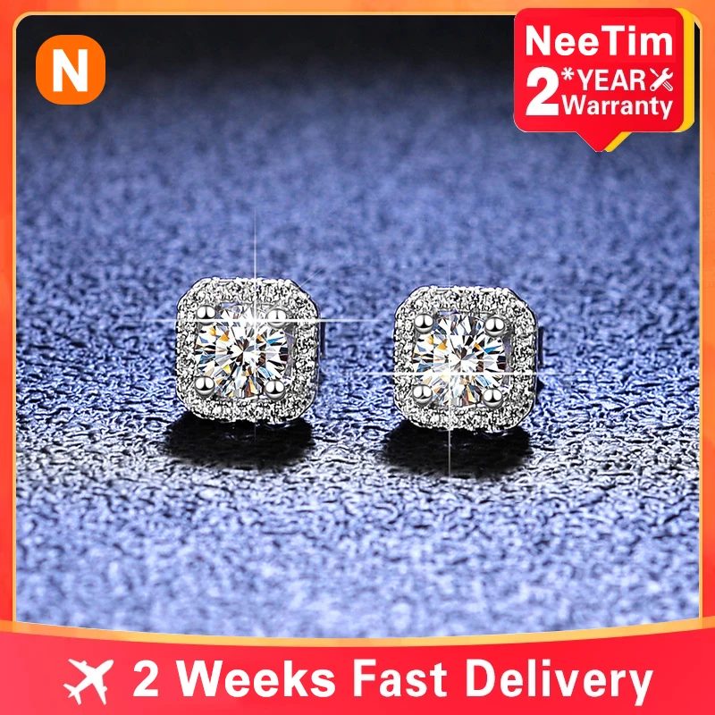 925 Sterling Silver Stud Earrings Mens Diamond Stud Earrings 1ct