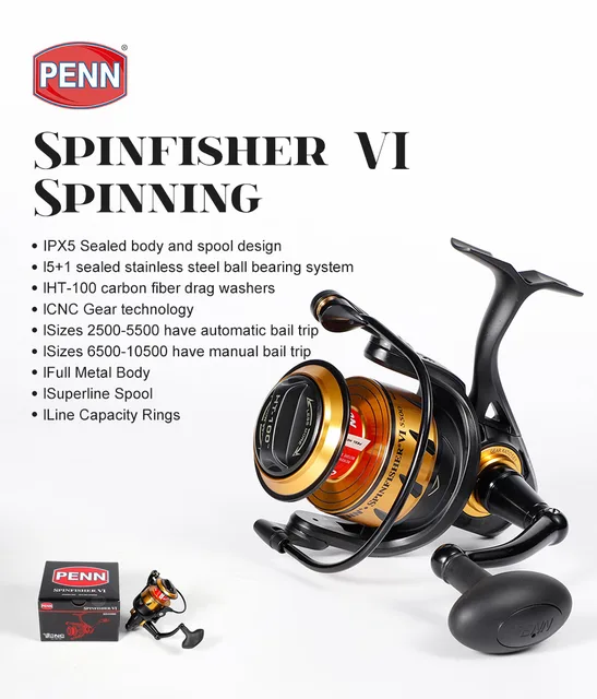 Original Spinfisher VI SSVI 7500 9500 Full Metal Body Spinning Fishing Reel  5+1BB IPX5