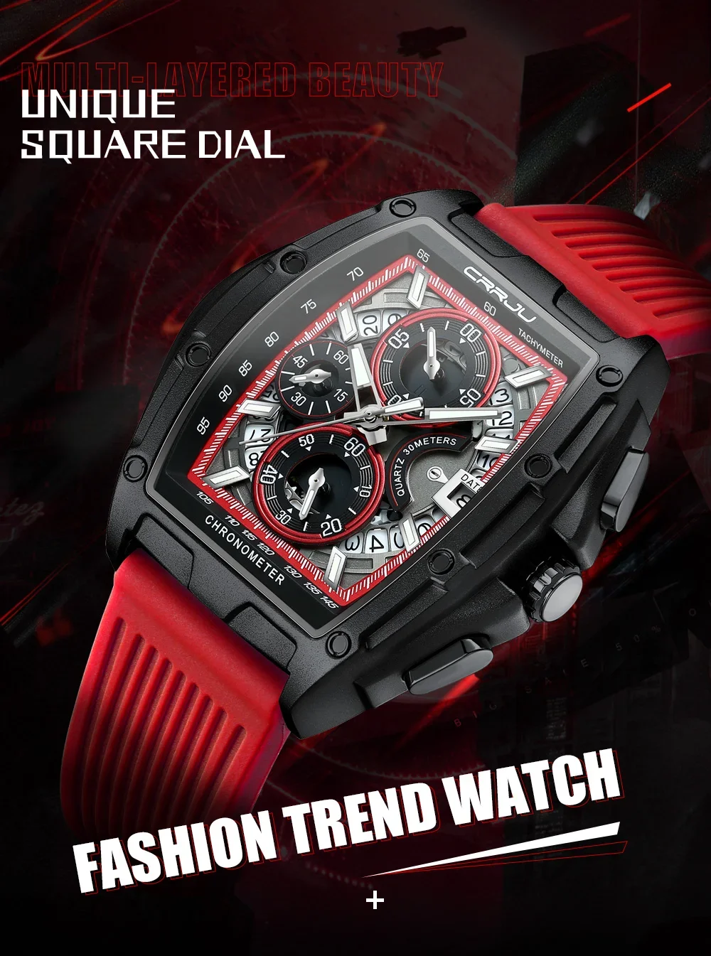 Top Brand Men's Watches Luxury Square Quartz Wristwatch Waterproof Luminous Chro