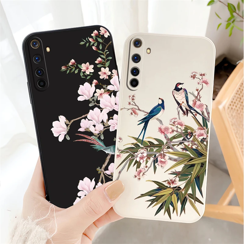 Silicone Soft Phone Case with Birds and Flowers Pattern - Shockproof Bumper Back Cover