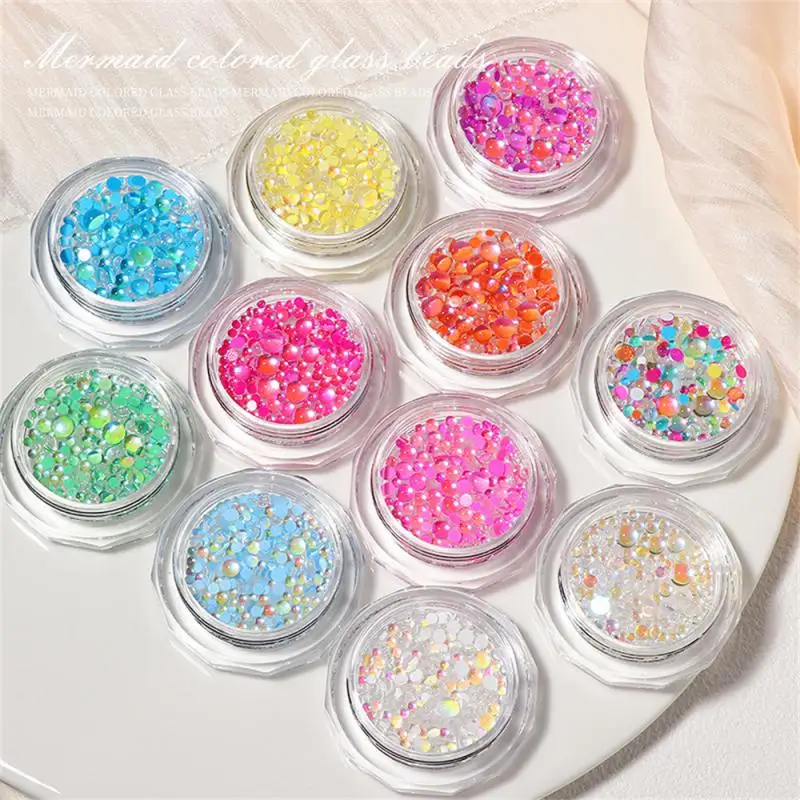 

Jelly Color Mixed Size Mermaid Round Glass Crystal Beads Rhinestones Used For 3D Flat Back Nail Art Decoration Accessorie