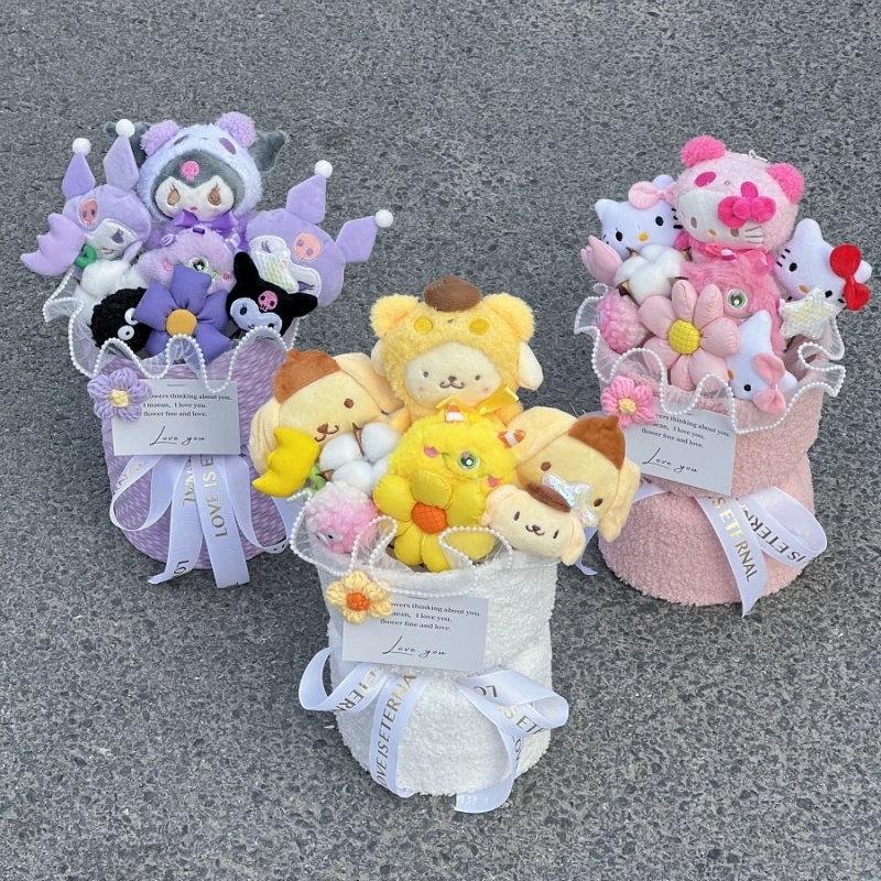 

New Hot Melody Sanrio Kulomi Cartoon Kawaii Cute Doll Flower Bouquet For Girlfriend Birthday Gift And Children Gift Toy Doll