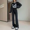 Black Flared Pants for Petite Women with a High Waist and Slimming Effect Elastic Waisted Casual Elastic Micro Flared Pants 4