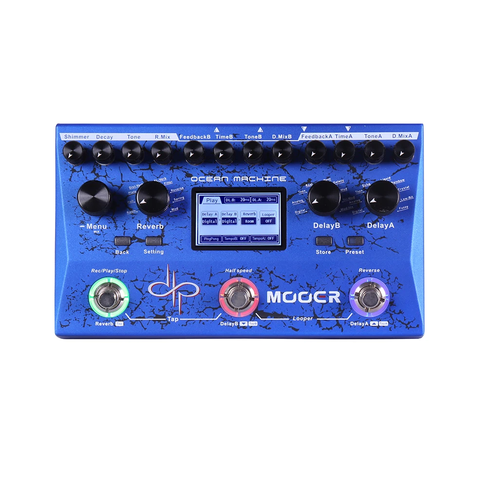 

MOOER OCEAN MACHIN Effect 9 Reverb Effects 15 Types of Delay Effects Premium Dual Delay + Reverb + Looper Multi-effects Pedal