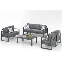 Modern Aluminum Patio Furniture Set,Outdoor Patio Sectional Conversation Metal Seating Sets with Olefin Cushion Coffee Table 2