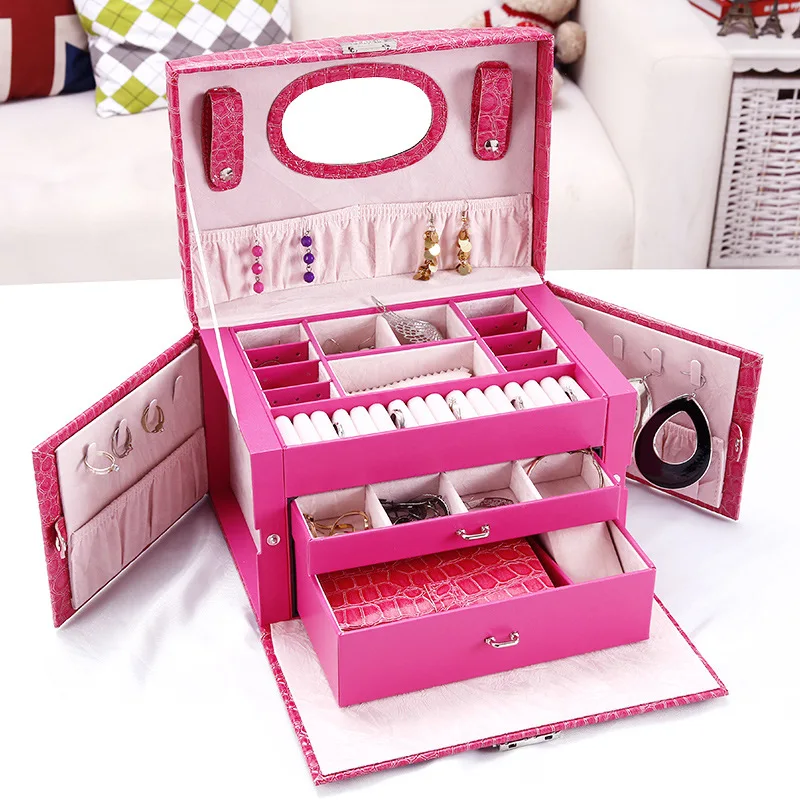 

New Suitcase Leather Jewelry Box Gift Box Jewelry Packaging Display Large Exquisite Makeup Case Women Cosmetic Case Organizer