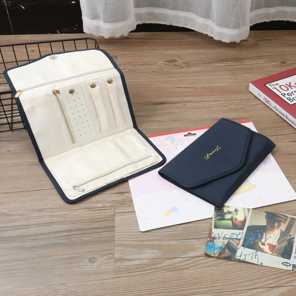 

New Travel Portable Jewelry Organizer Roll Foldable Case for Journey-Rings Necklaces Earring Jewelry Storage Bag and Packaging