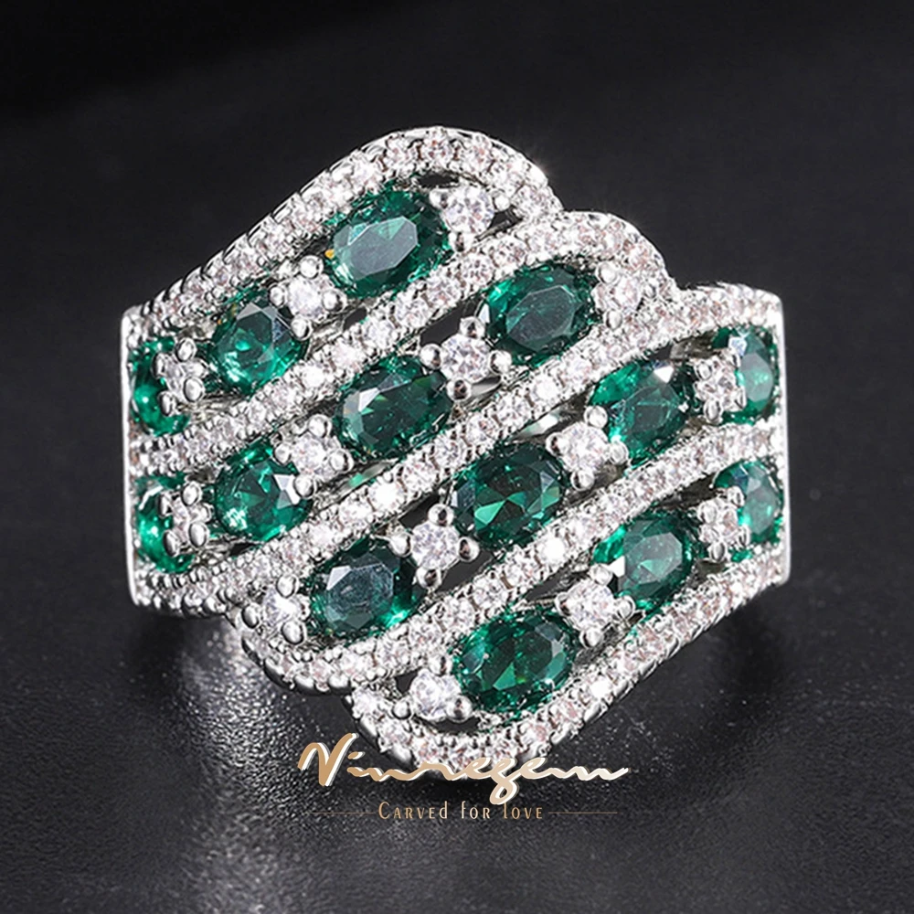 

Vinregem Bohemia Lab Created Sapphire Emerald Ruby High Carbon Diamond Gemstone Cocktail Ring for Women Fine Jewelry Wholesale