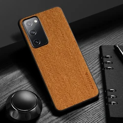 Elegant Wood Grain Leather Case - Simple, Lightweight, and Durable Cover - Galaxy S20 Plus (Orange)
