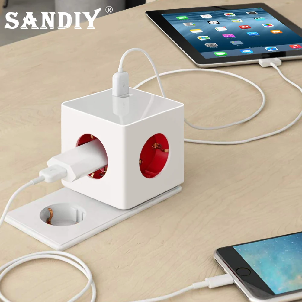 SANDIY  Ʈ ÷  ܼƮ EU 16A 220V  Ȯ   , 3 ÷ 2 USB Ʈũ  