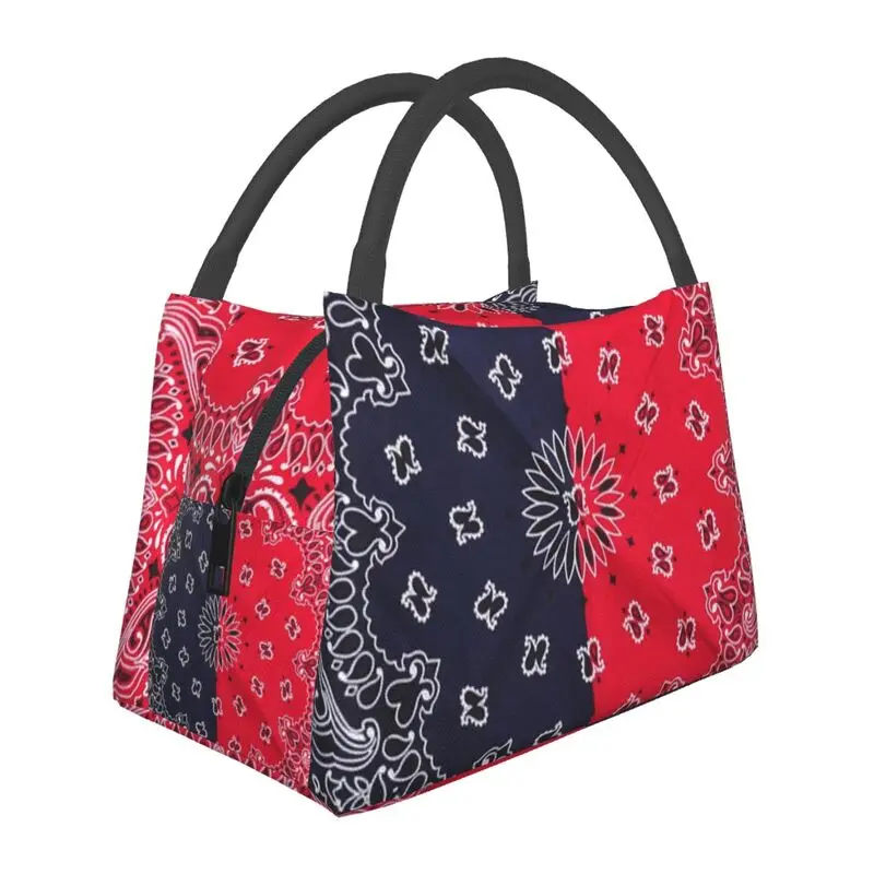 

Custom Red Blue Bandanna Paisley Style Lunch Bags Women Thermal Cooler Insulated Lunch Box for Work Pinic or Travel