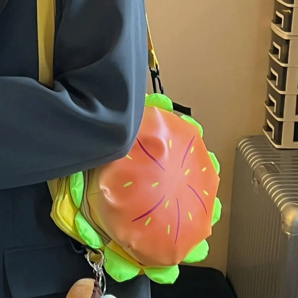 

Cartoon Hamburger PU Backpack Korean Style Large Capacity Crossbody Bag Shoulder Bag School Bag Funny Shoulder Bag