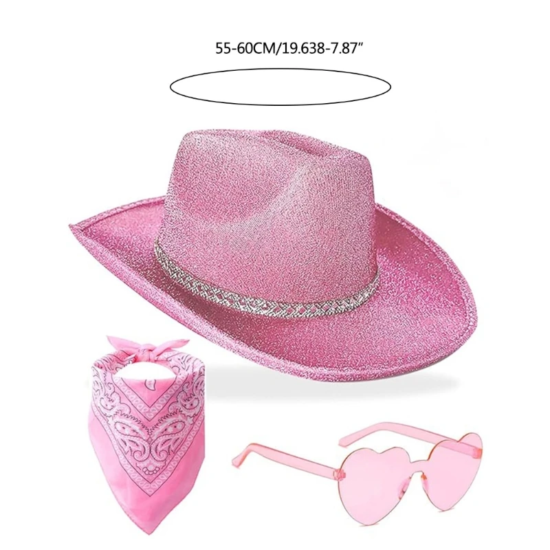 Glittering Cowboy Hat Bandana Sunglasses Costume for Women Men Musical Festival Dress Up Bachelorette Party Props