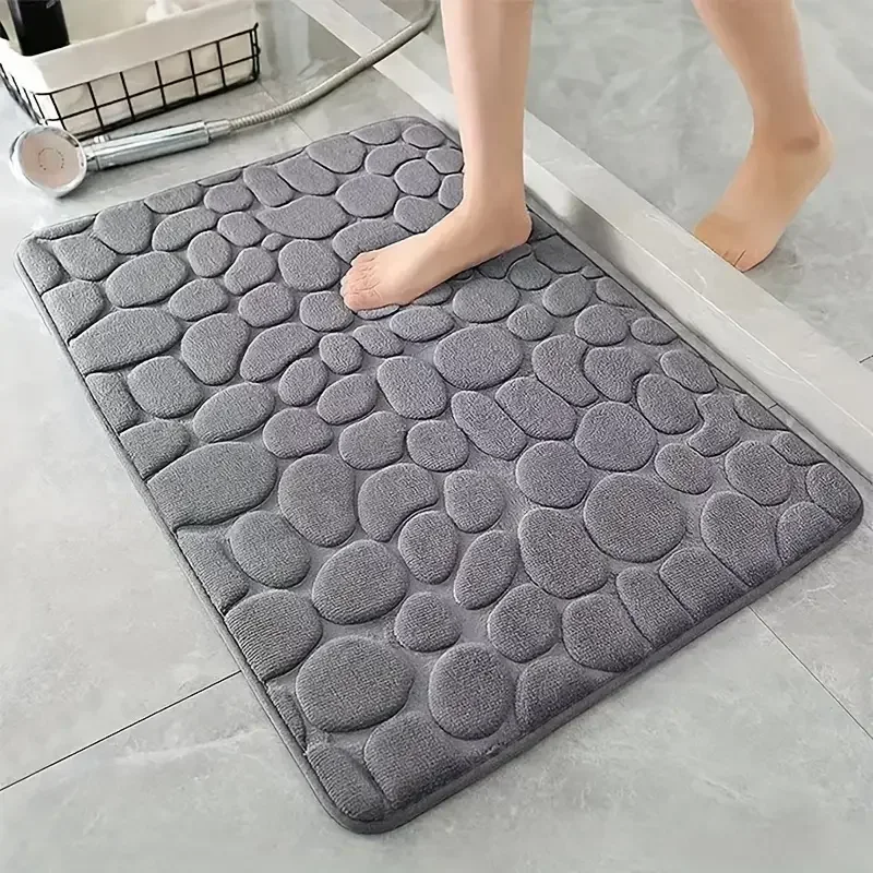 3D Non Slip Bathroom Mat Cobblestone Embossed Bath Mats Absorbent Doormat Carpet Door Floor Mats Machine Washable Quick Drying 1