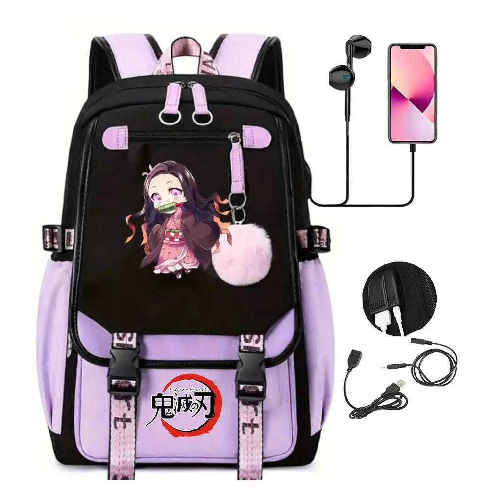 Children Students Backpack Demon Slayer Nezuko Anime School Bag For Girl Teenager Canvas Laptop Back Pack Women Rucksack Cartoon Anime Backpack