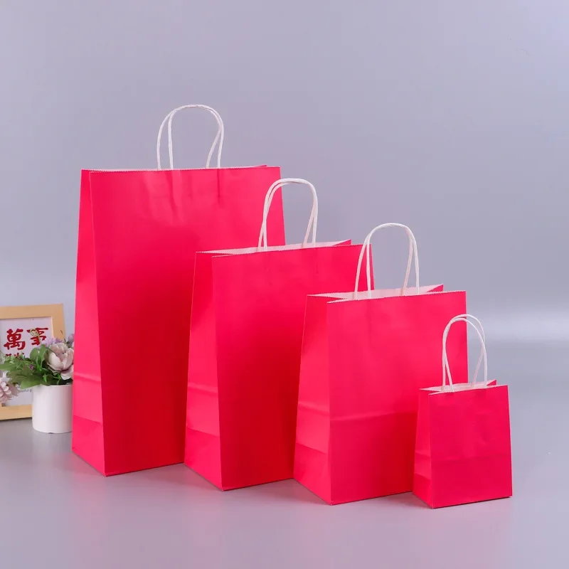 thumbnail image 1 of Bolsas de regalo de papel Kraft con asas, 10/20/30/50 unidades, para compras, manualidades, color marrón y blanco, para fiestas, suministros navideños, 1 of 5