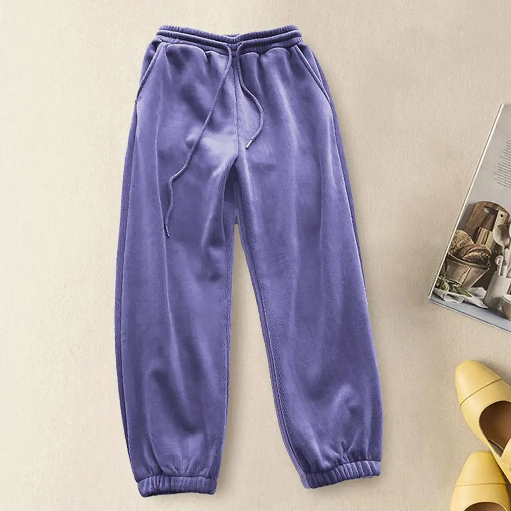 

Loose-fit Women Pants Cozy Women's Winter Pajama Pants with Drawstring Waist Ankle Bands Jogging Sweatpants for Cold Weather