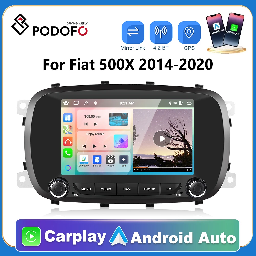 

Podofo AI Voice Android Carplay Car Radio For Fiat 500X 2014-2020 2din Android Auto 4G Multimedia GPS autoradio DSP