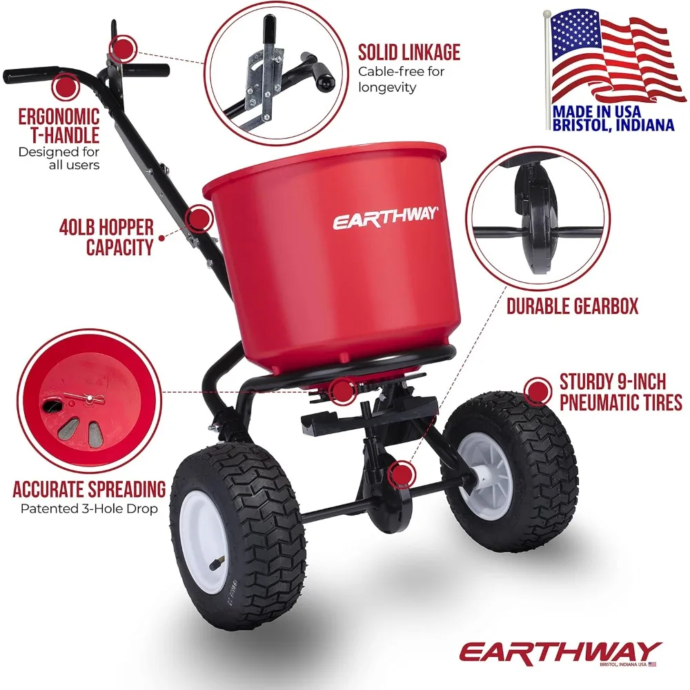 2600A-Plus 40 LB (18 KG) Walk-Behind Broadcast Fertilizer Spreader, Garden Seeder, Salt Spreader with 9 inch Pneumatic Tires 3