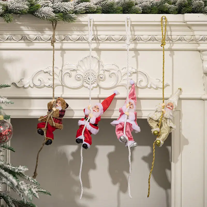 1PC Christmas Decoration Santa Claus Climbing Rope Pendant Resin Elderly Doll Pendant Climbing Rope Elderly Pendant