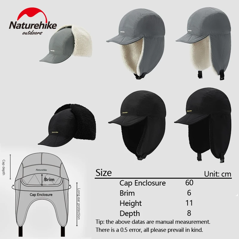 Naturehike Winter Fur Flying Cap Women Men Aviator Style Pilot Trapper Hat Berber Fleece Artificial Lamb Down Cap Camping Hiking