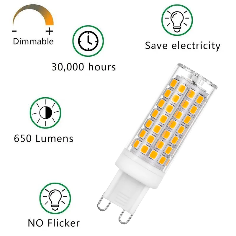 10 Pack G9 LED Dimmable 6W 220V 120V LED Home Lamp G9 Bulb SMD2835 88LED 360&deg; Beam Angle Equivalent 50W 60W T4 Halogen Bulb