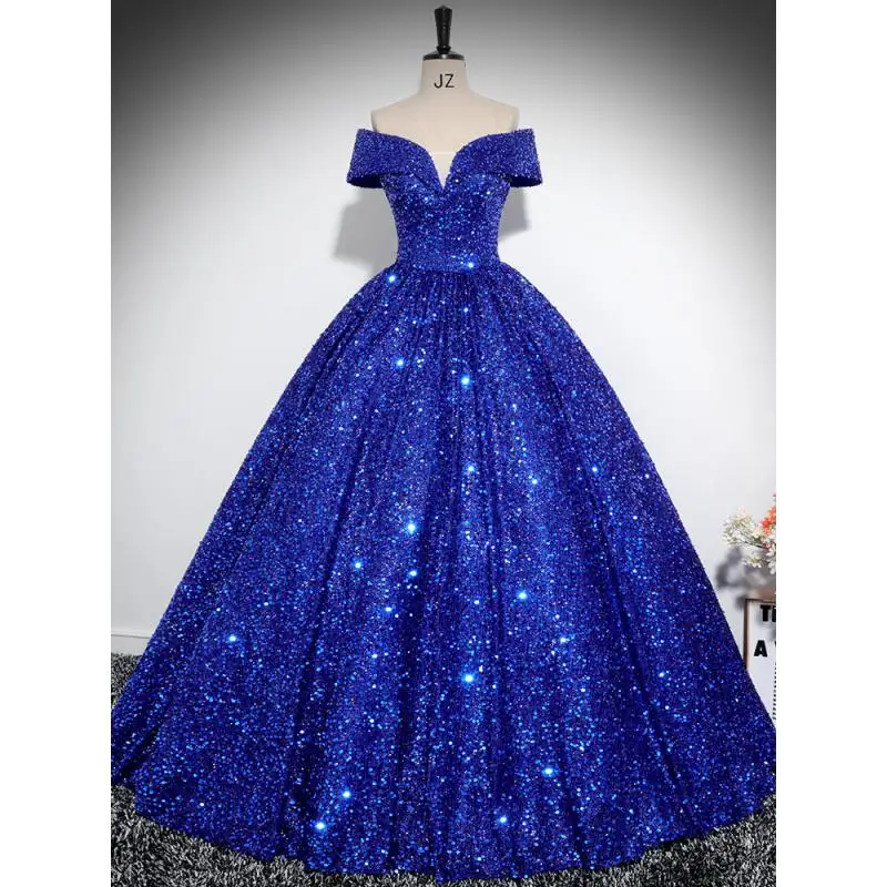 Boat Neck Off-shoulder Quinceanera Dresses Vestidos De 15 Anos Sparkly Sequined Formal Princess Birthday Party Gowns