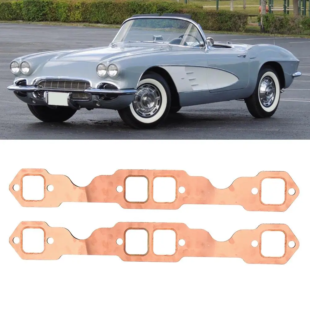 2pcs Square Port Copper Plating Exhaust Gaskets For SBC Chevy 327/305/350