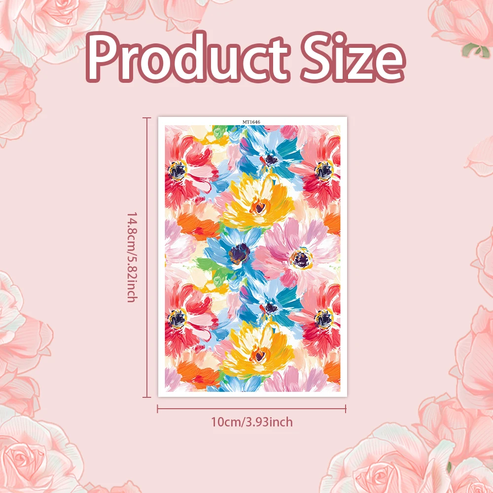 1pcs 폴리머 클레이 전사 시트-다채로운 꽃 프린트 DIY 쥬얼리 만들기, 폴리머 클레이, 수지, 부드러운 클레이 귀걸이와 호환 가능