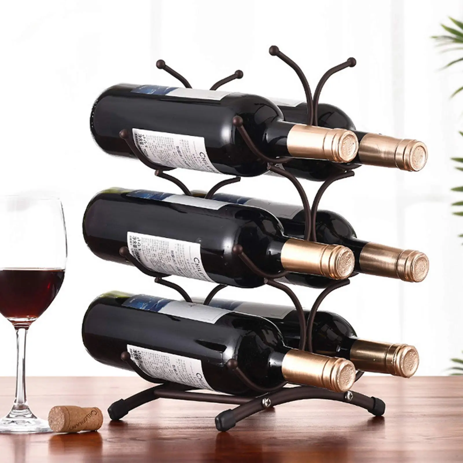 Modern Metal Portable Wine Rack Wine Bottle Storage Storage Stand Tripod Tabletop Rack 6 Bottle Holder Display