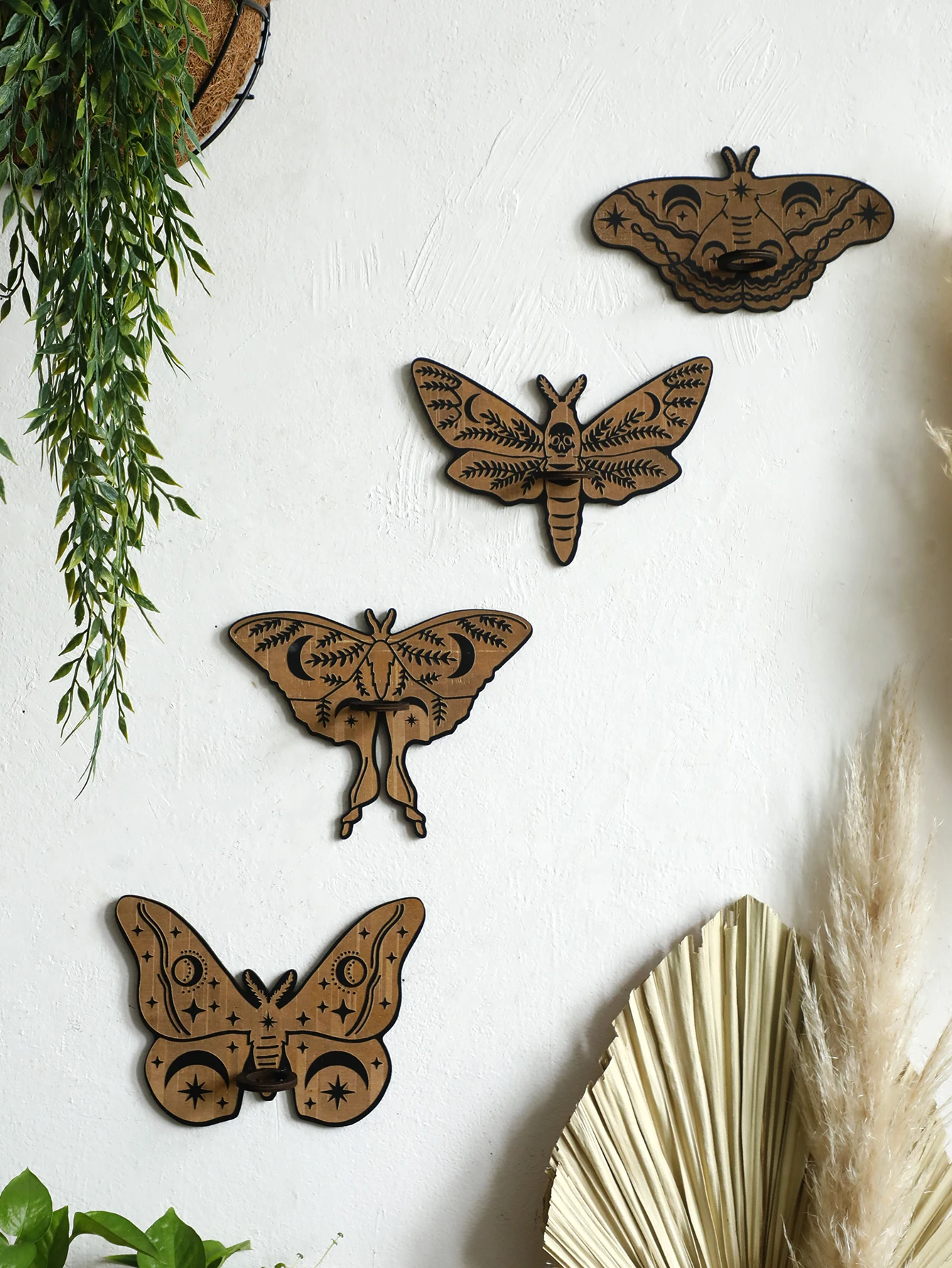 Elegant Wooden Butterfly Wall-Mounted Propagation Station with Plastic Tubes for Indoor Hydroponic Plant Display