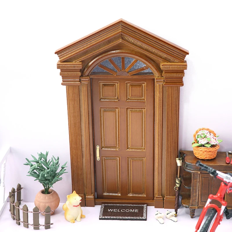 1:12 Dollhouse Miniature European Retro Villa Door Simulation Door Furniture Model Decor Toy Doll House Accessories 2