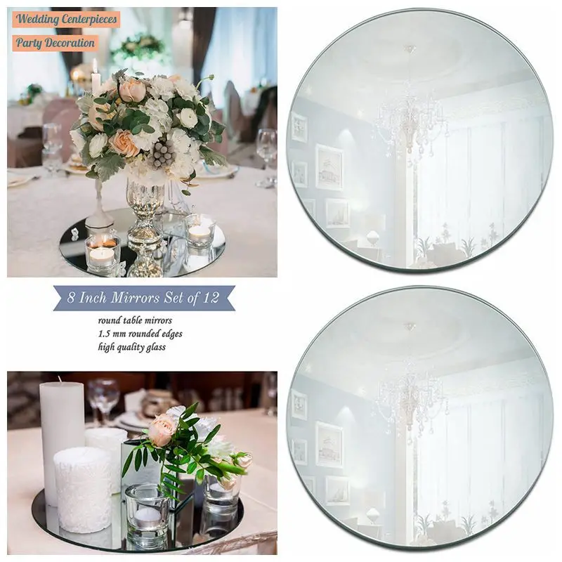 

10pcs New Round Wedding Decorations Mirror Tray Party Mirror Tray Tabletop Candle Platter Table Decor Parties Supply Accessories