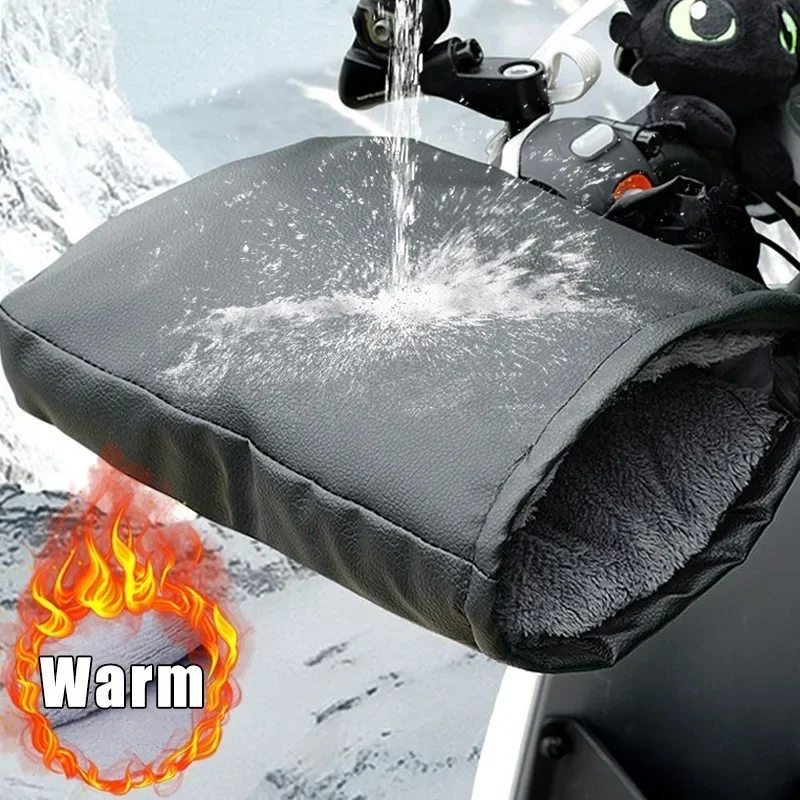 Motorcycle Scooter Thick Warm Handlebar Muff Grip Handle Bar Muff Rainproof Riding Protective Winter Warmer Thermal Cover Gloves 2