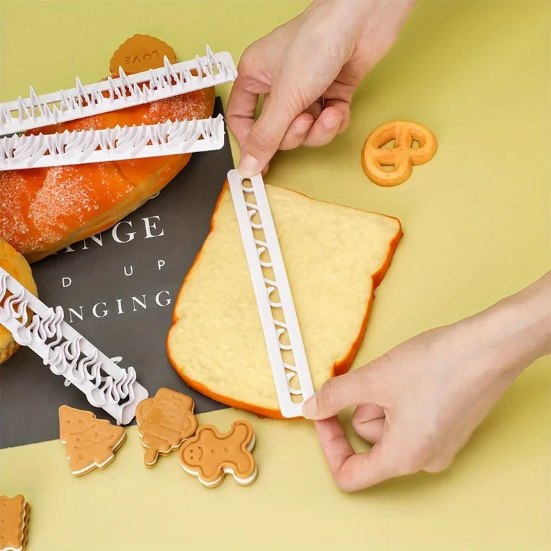 4pcs/Set Cookie Fondant Pastry Cutters Grass Waves Fire Ice Shape Cake Around Decor, Embossed Strips Fondant Cake Baking Set