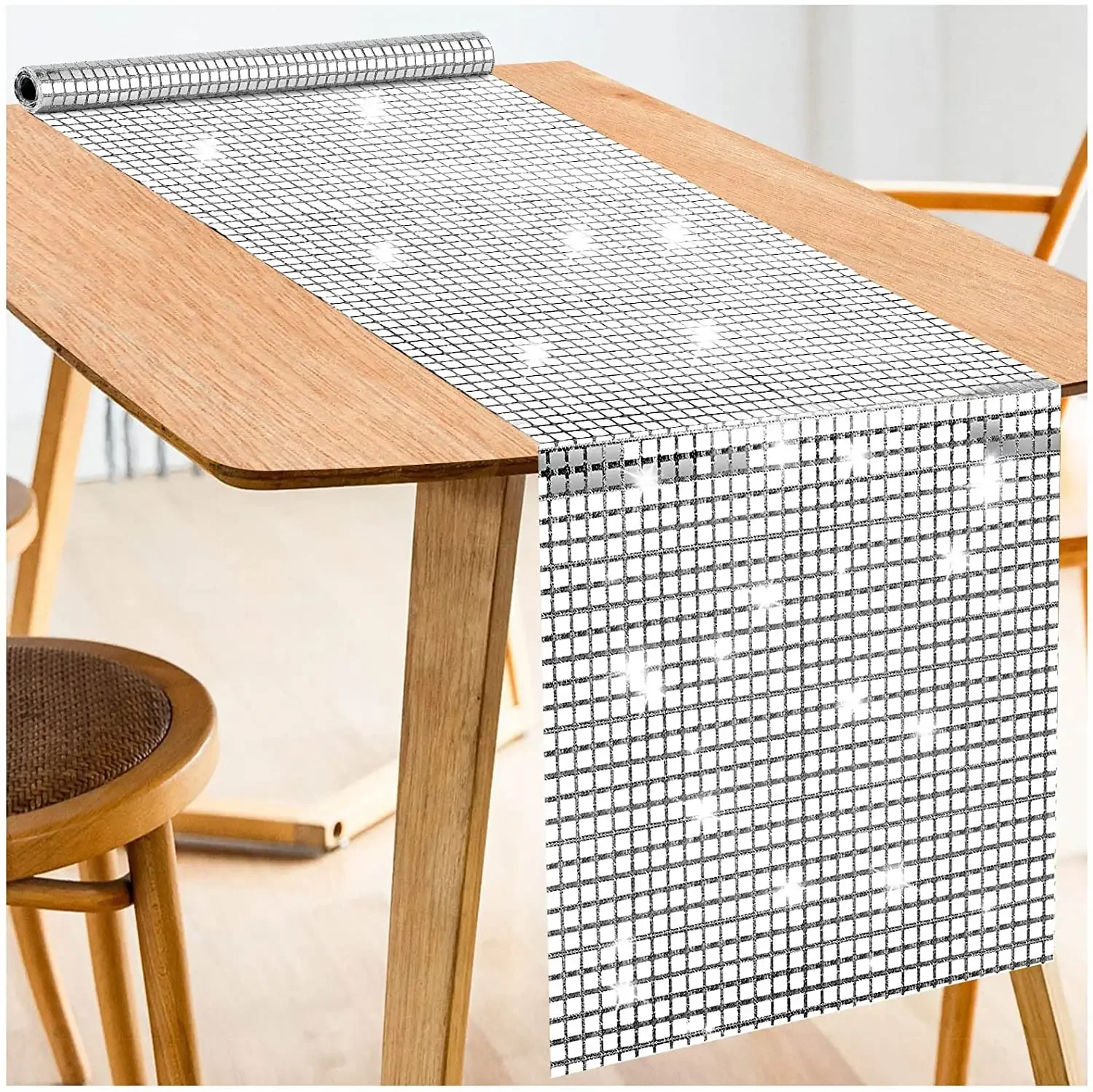 Metallic Foil Glitter Sequin Table Runner - Mirror Gold/Silver