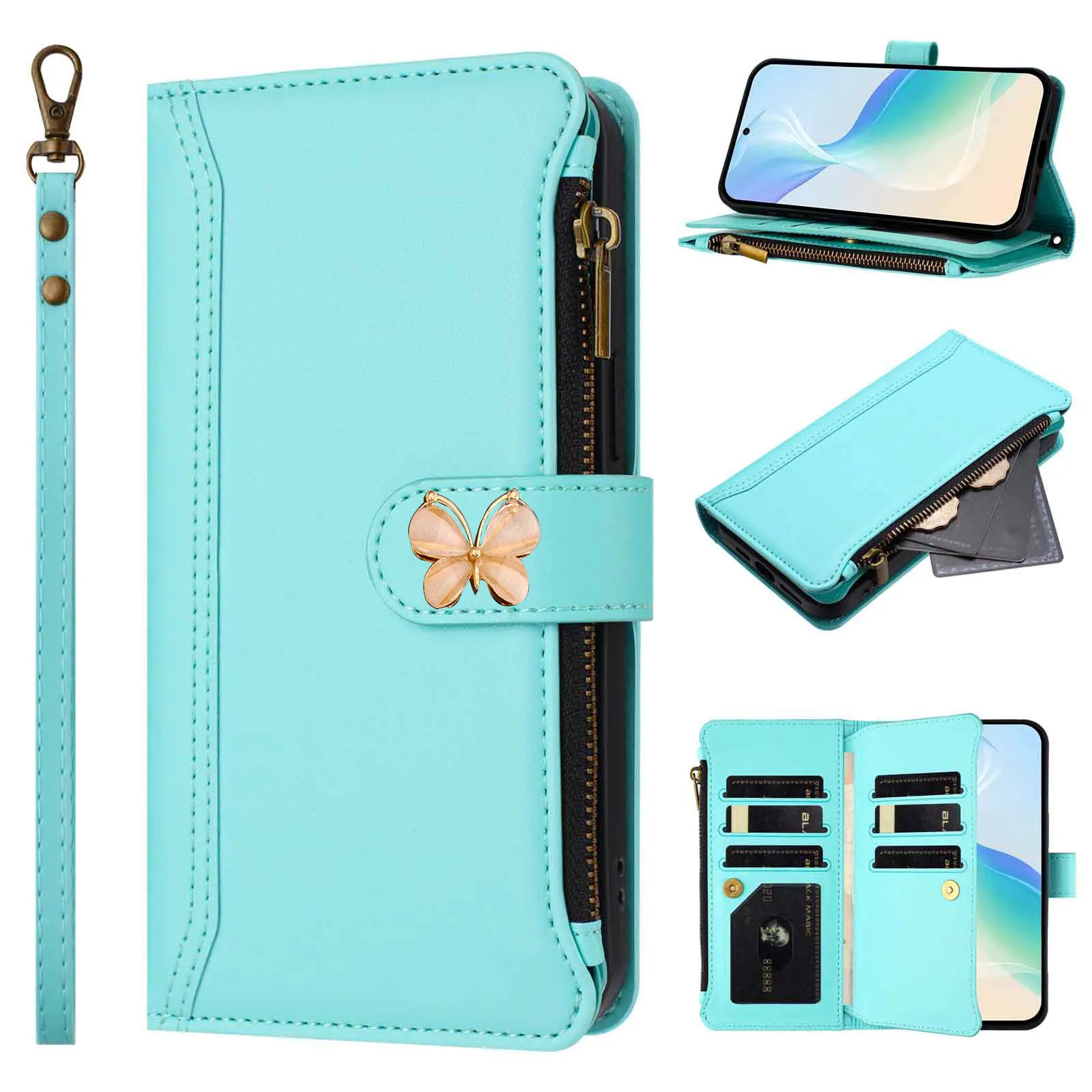 Mukti 9-Card Crossbody Leather Wallet Case Flip Cover