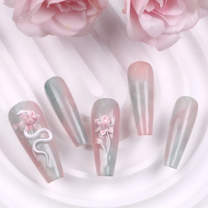 TSZS 1pc Rose Tulip Flower 3D Acrylic Nail Mold DIY Silicone Snake Lotus Bow Nail Art Mold Manicure Tool 4