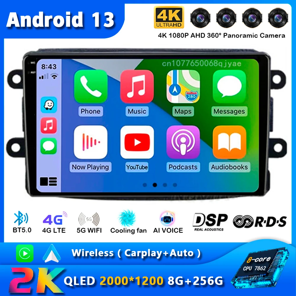 

Android 13 Car Radio For Renaul Universal Multimedia Player Stereo GPS WIFI+4G wireless Carplay Auto video 360 Camera head Unit