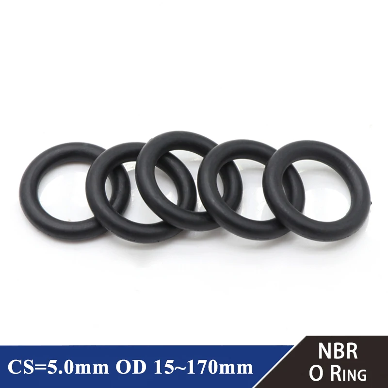 

10Pcs NBR O Ring Gasket Thickness CS 5mm OD 15~170mm Nitrile Rubber Round O Type Corrosion Oil Resist Sealing Washer Black