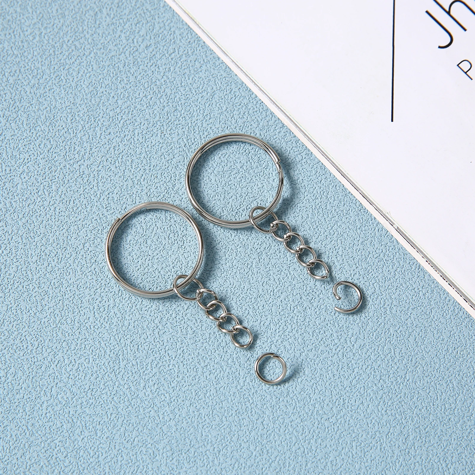 Silver Metal Key Chain Rings with Open Jump Ring and Connector - 25mm DIY Jewelry Accessories