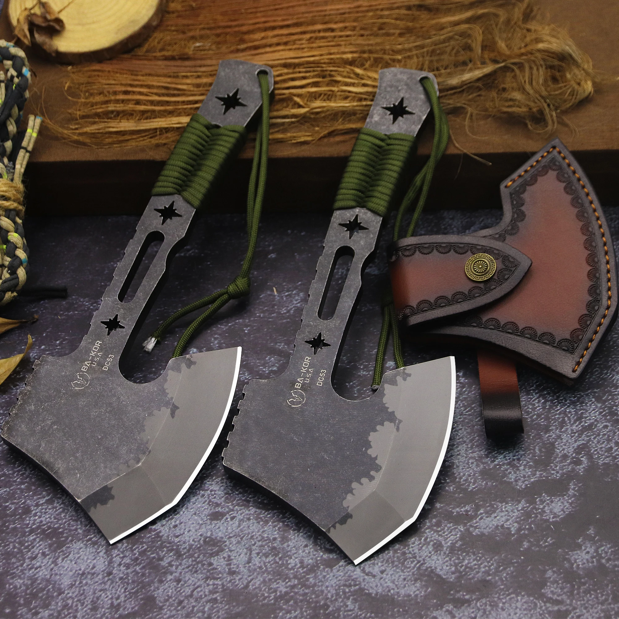 BA-KOR German outdoor camping axe DC53 steel 10mm thick integrated multi-purpose axe + axe sheath, forest logging axe, tool axe
