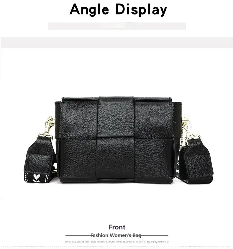 100% Cowhide Women's Shoulder Bags Genuine Leather Woven Crossbody Bags Wide Straps Messenger Bags Fashion Designer Brands Totes