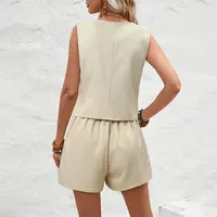 Summer Women Elegant Solid Waistcoat Shorts Set 2024 Sleeveless Vest Top+High Waist Slim Shorts Lady Office Casual 2 Pieces Set - Image 5