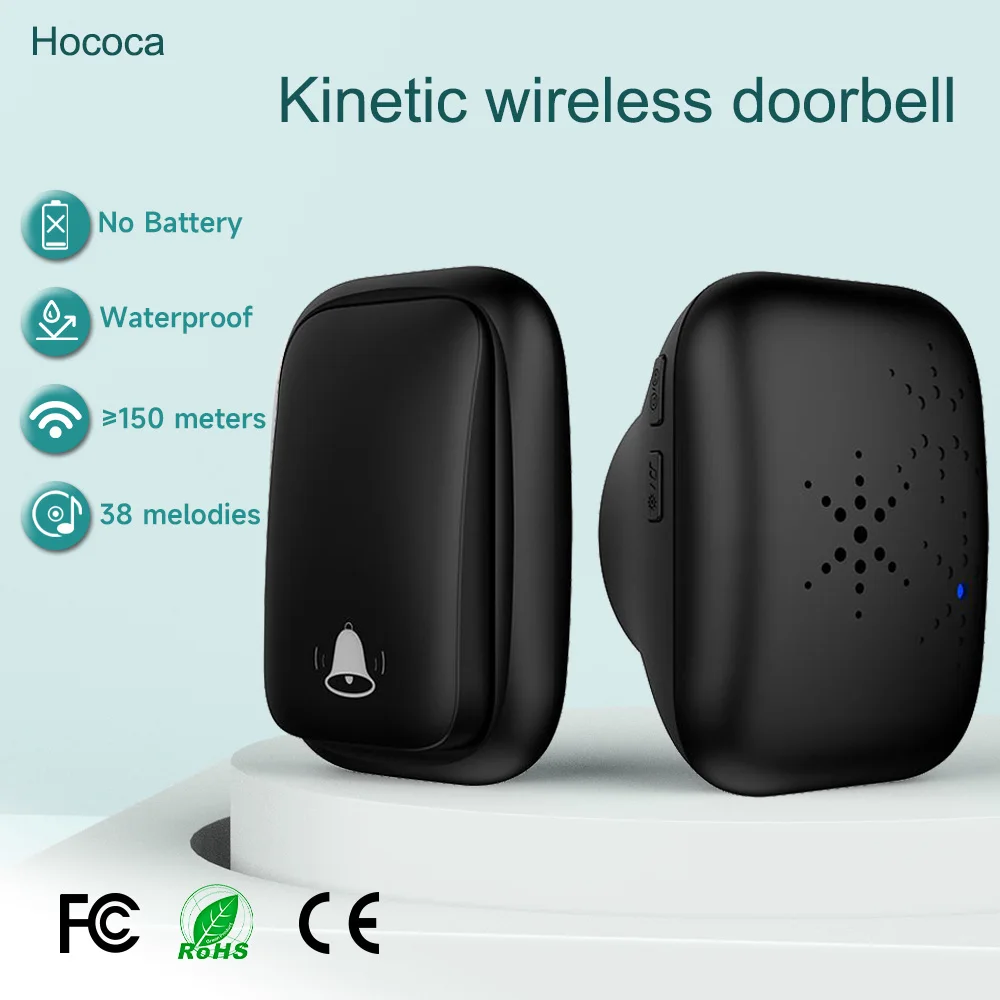 Black 1v3 No Battery Self Generating Wireless Doorbell AC 110v 220v US/EU/UK Plug High Volume Waterproof Kinetic Door Bell