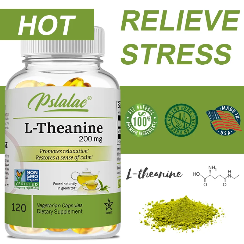 

L-Theanine Capsules 200 Mg, 120 Vegetarian Supplement Relieves Stress Supports Healthy Mood and Improves Focus