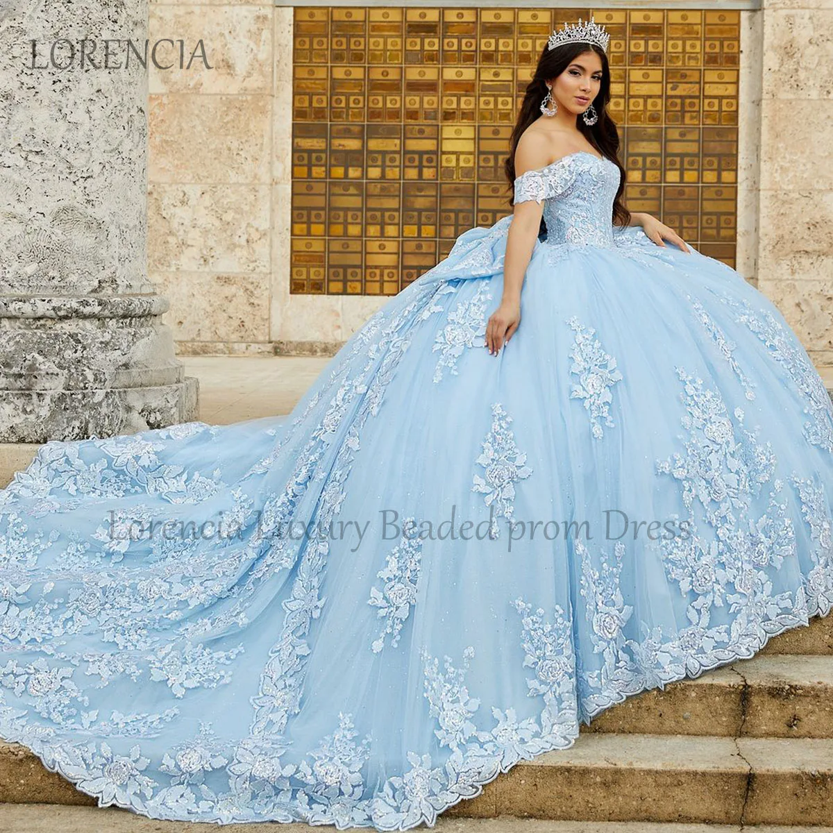 

Quinceanera Dress 3D Flower Off Shoulder Applique Big Bow Beading With Cape Sweet 16 Sleeveless Formal Vestidos De 15 Años