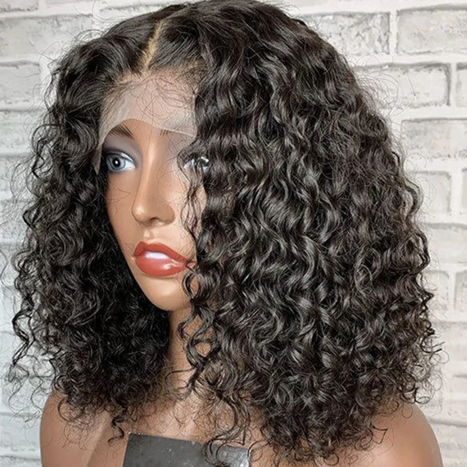 

Sleek 200D Deep Wave Curly Lace Front Human Hair Bob Wigs Lace Front Wig PrePlucked Transparent Peruvian Deep Curly Bob Wig