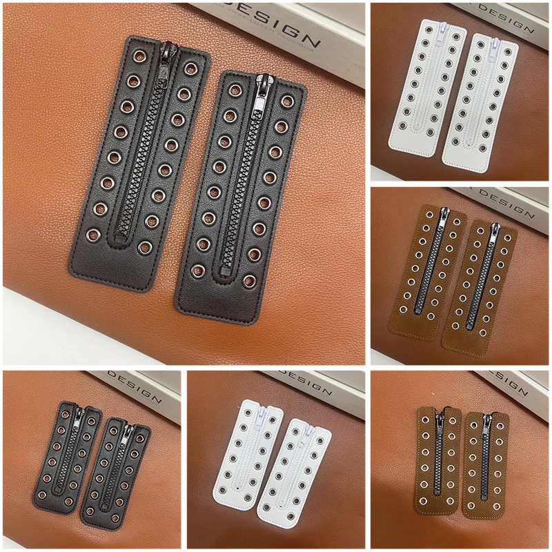 Damen-Leder-Schnürstiefel mit Reißverschluss-Einsätzen, 8 Metallösen, Reißverschluss-Schnürsenkel, Schwarz, Schnürsenkel ohne Binden für Erwachsene, 6,1 x 2,1 Zoll – Detail 10